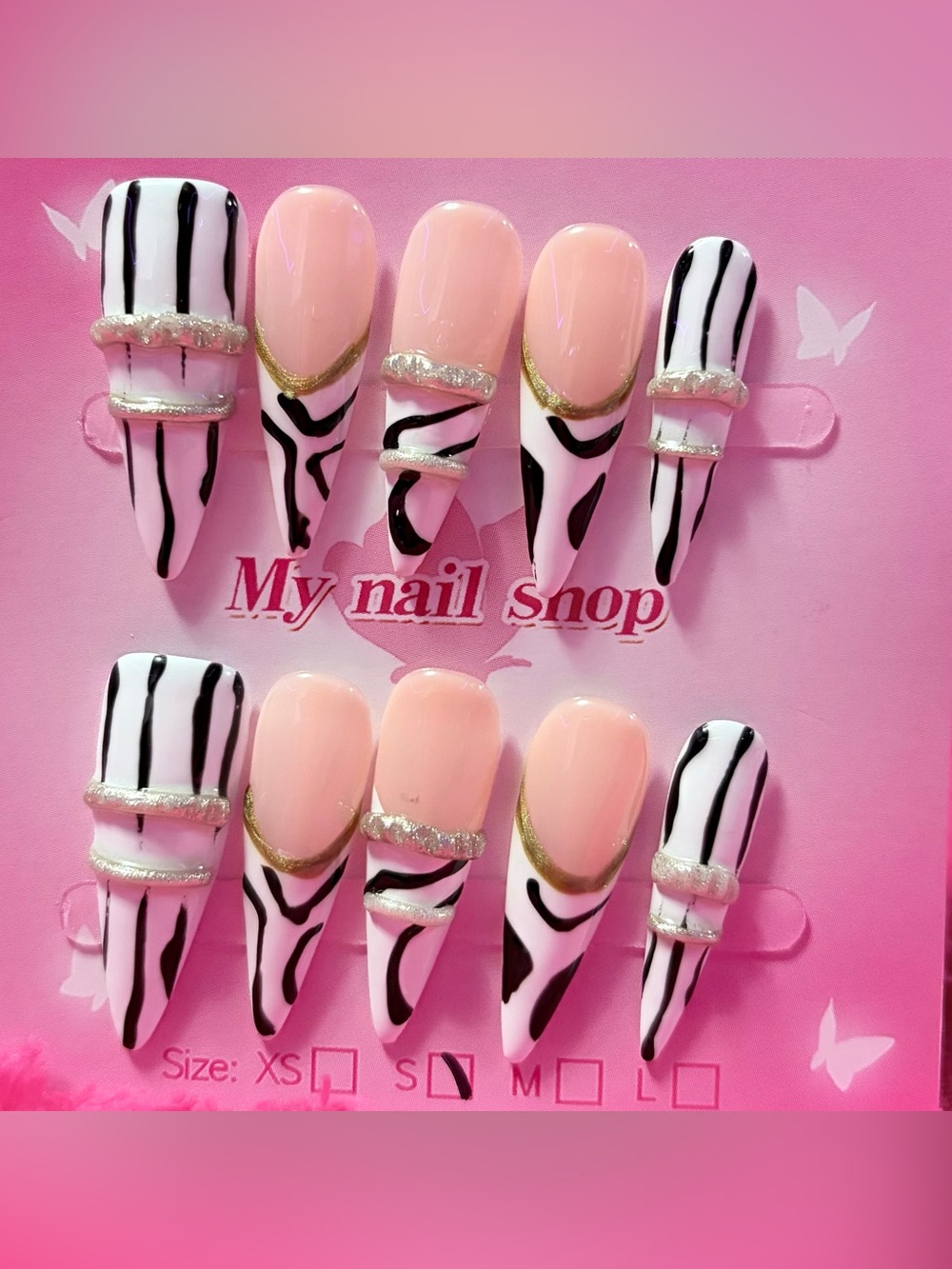 Neutral Pink & Black Zebra Press-On Nail Set